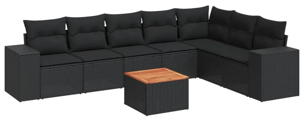 Set divani da giardino con cuscini 8 pz nero in polyrattan