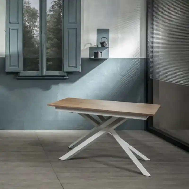 Tavolo rettangolare allungabile con gambe incrociate ad X Rovere Nodato -  Spazio Casa