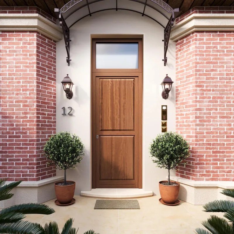 Portoncino d'ingresso in legno Bugnale 20 L 80 x H 210 cm noce apertura a destra