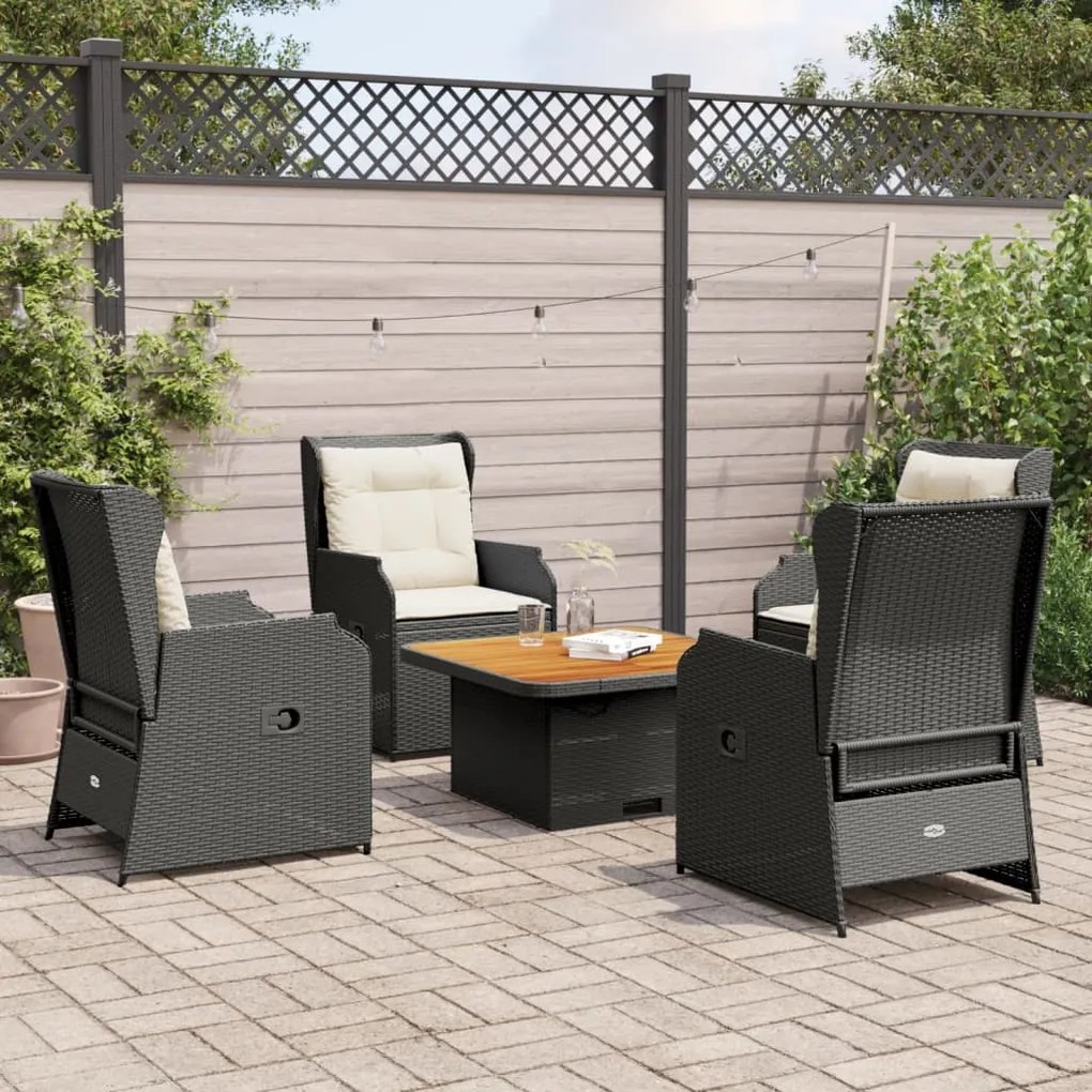 Set divani da giardino 5 pz con cuscini nero in polyrattan