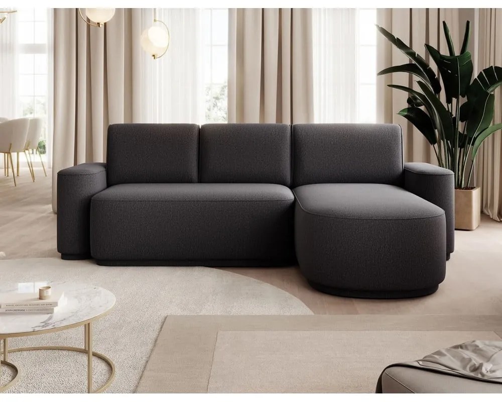 Divano angolare grigio scuro allungabile/con contenitore (con penisola a destra/con chaise lounge) e rivestimento in ciniglia Aurumm – ELTAP