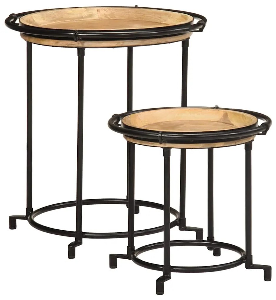 Set Tavolino 2 Pz İn Legno Massello Di Mango /