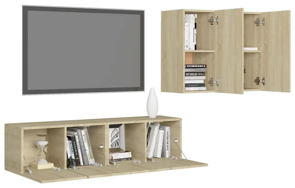 Set mobili tv 4 pz rovere sonoma in truciolato