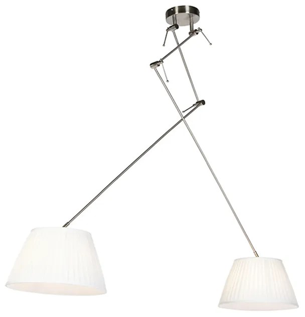 Lampada a sospensione in acciaio con paralumi plissettati crema 35 cm 2 luci - Blitz