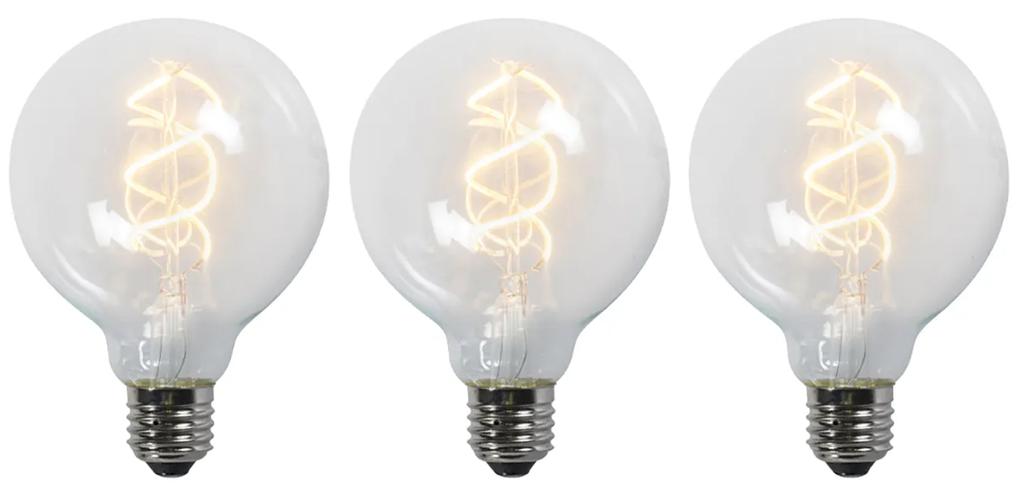 Set di 3 lampade LED a filamento intrecciato E27 G95 trasparente 5W 400 lm 2200K