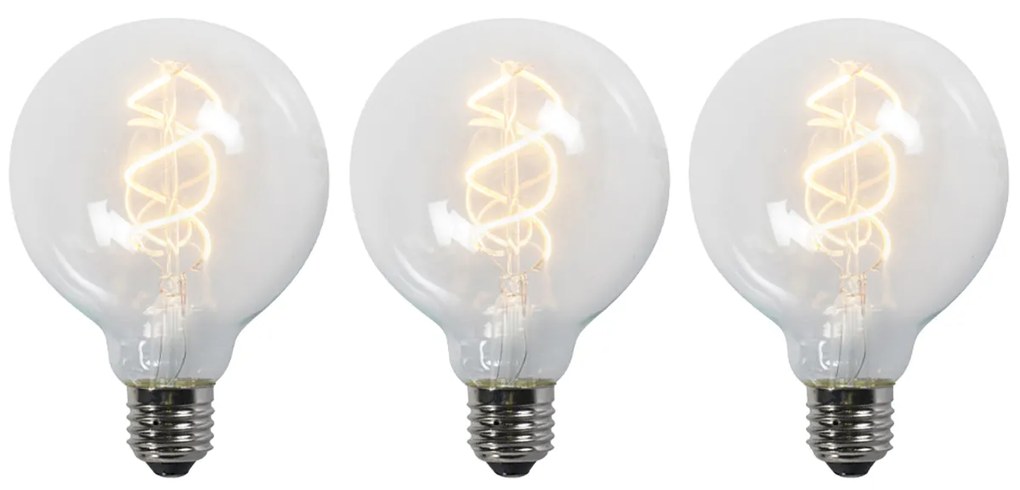 Set di 3 lampadine LED a filamento attorcigliato E27 G95 trasparente 5W 400lm 2200K