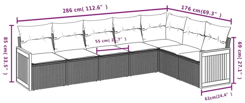 Set Divani da Giardino 7 pz con Cuscini Grigio in Polyrattan