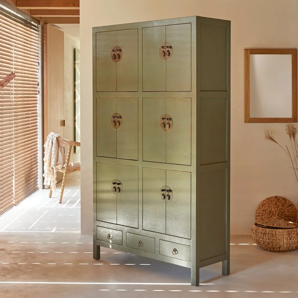 Tikamoon - armadio legno pino colorato colore blu mobile arredo camera soggiorno 190 cm
