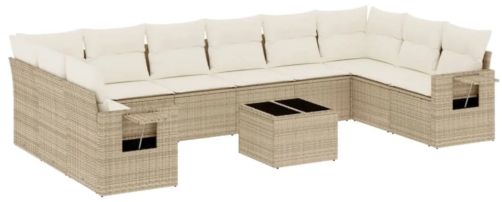 Set divani da giardino 11 pz con cuscini beige in polyrattan