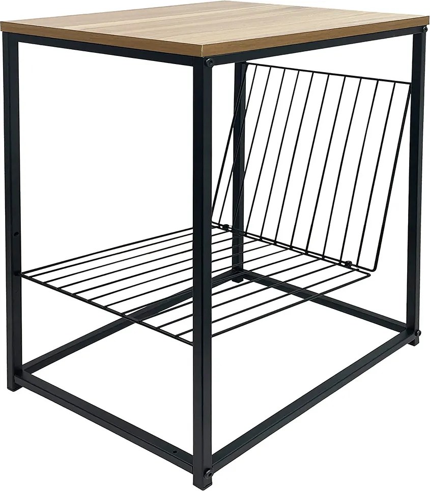 Tavolino portariviste con piano legno 40x57,5x30 cm