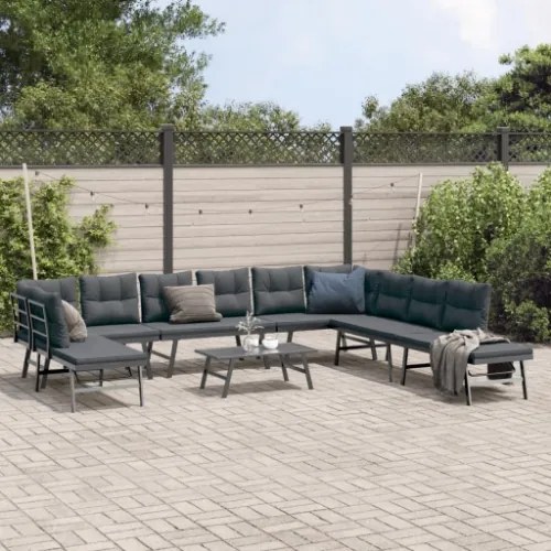 Set Panche Giardino Cuscini 6pz Nere Acciaio Verniciato Polvere