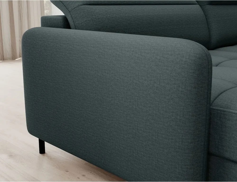 Divano angolare verde allungabile/con contenitore (con penisola a destra/a U) e rivestimento in velluto Berrto – ELTAP