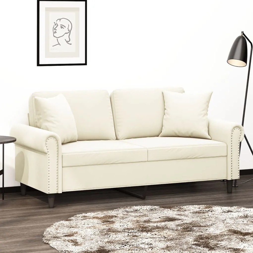 Divano A 2 Posti Con Cuscini Crema 140 Cm İn Velluto /