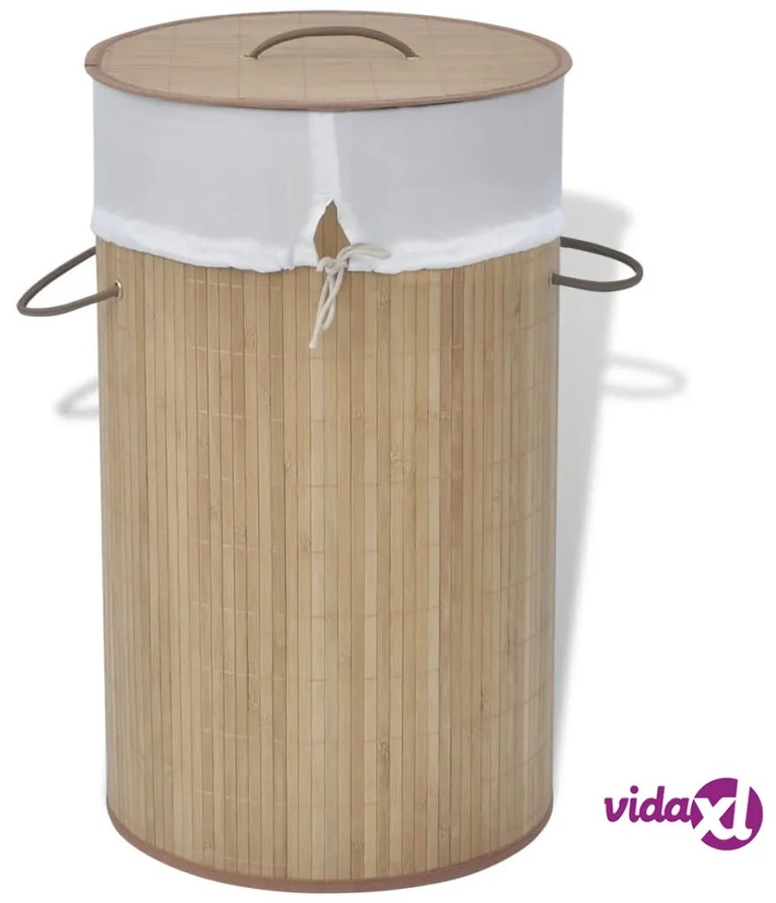 vidaXL Cesto Portabiancheria in Bambù Rotondo Colore Naturale