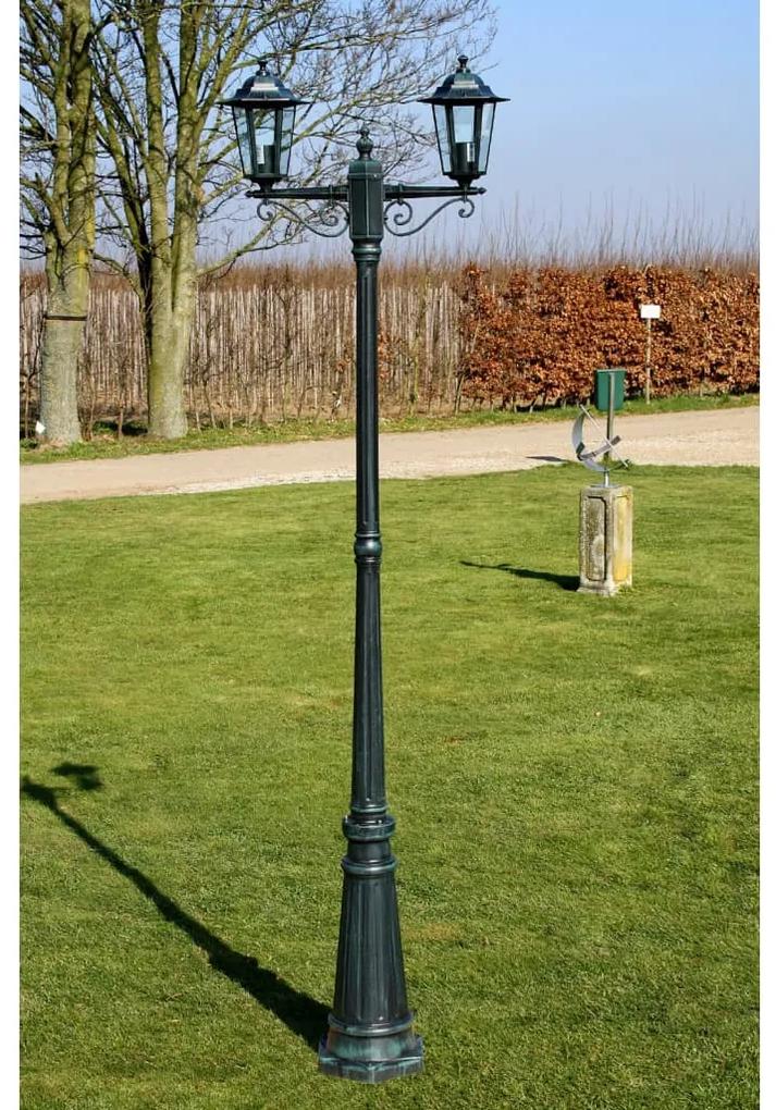 Lampione da Giardino 2 Bracci 215 cm Verde Scuro/Nero Alluminio