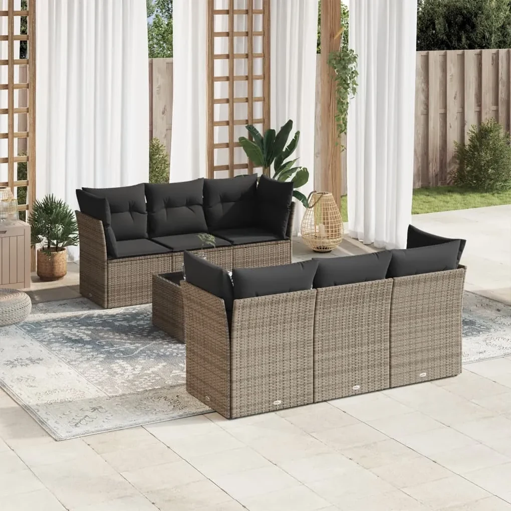 Set divani da giardino 7 pz con cuscini grigio in polyrattan
