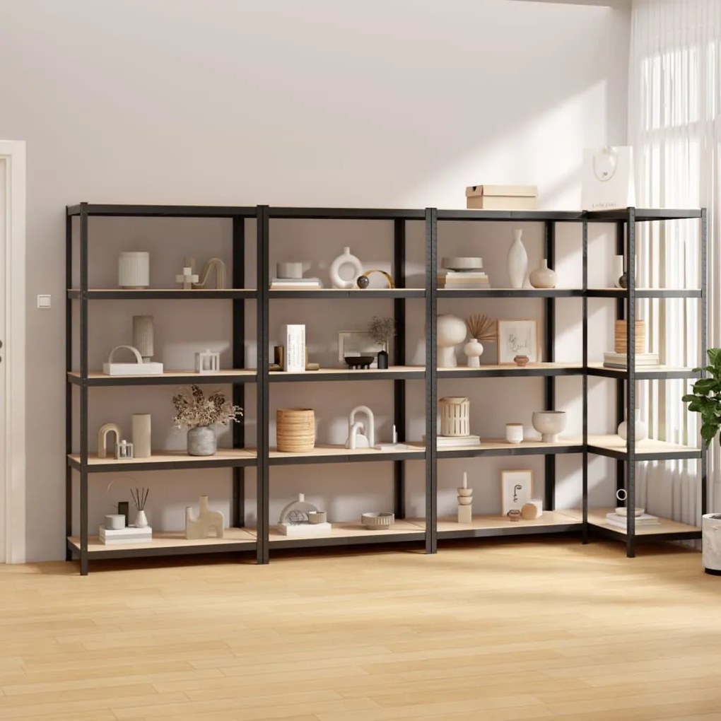 Scaffali 5 Ripiani 4pz Antracite İn Acciaio E Legno Multistrato /