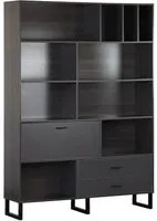 Libreria 8 vani 2 cassetti 1 anta in legno effetto olmo scuro e grigio 140x195x35 cm