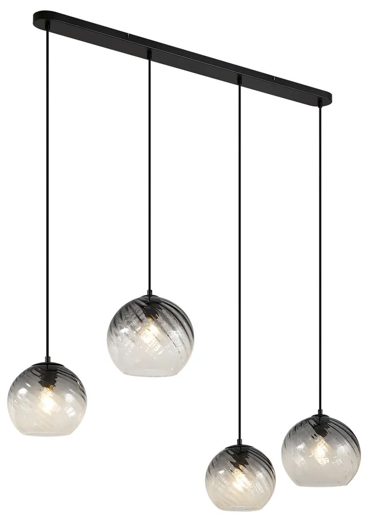 Lampada a sospensione Art Déco nera con vetro fumé rettangolare 4 luci - Bao