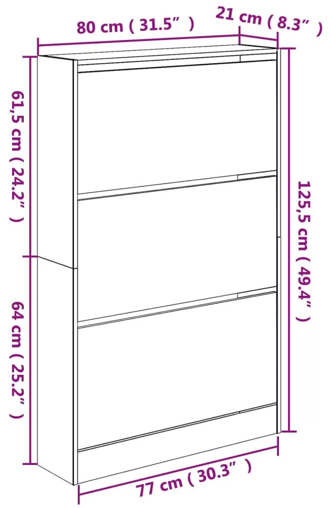 Scarpiera Grigio Cemento 80x21x125,5 cm in Legno Multistrato