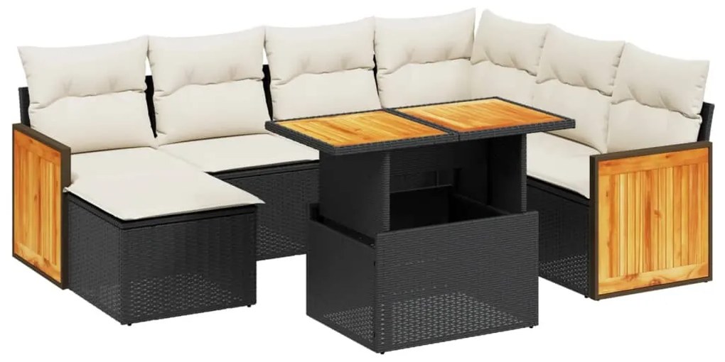 Set Divani da Giardino con Cuscini 8 pz Nero in Polyrattan