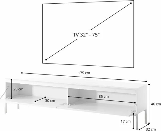 Mobile TV Da Terra 175 Cm 2 Ante Bianco Piedini Oro Lume