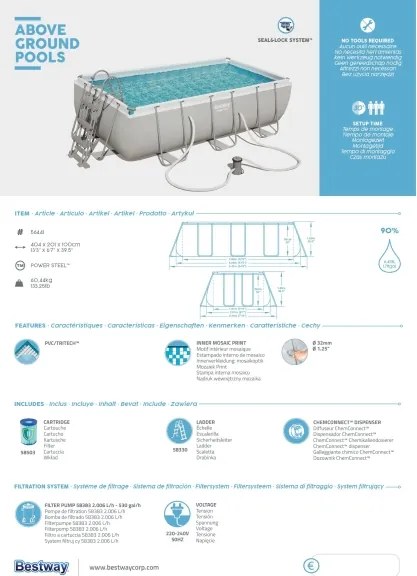 Piscina fuori terra rettangolare 404x201x100 cm con pompa Bestway 56441