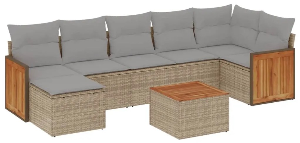 Set divano da giardino 8 pz con cuscini beige in polyrattan