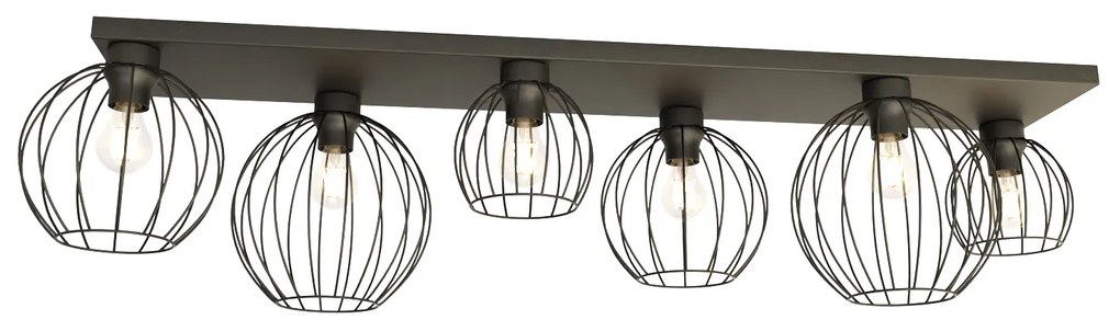 Plafoniera Minimal Industrial Geb 6 Luci Lineari Nera