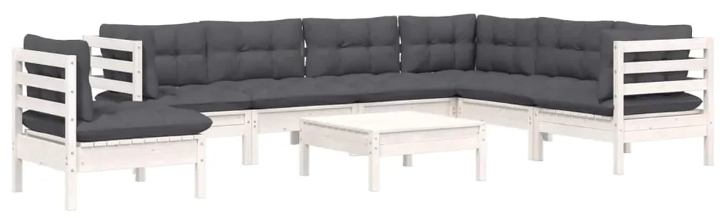 Set divani da giardino 8 pz con cuscini bianchi legno di pino