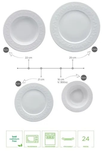 Set da tavola 24 pezzi in porcellana bianca
