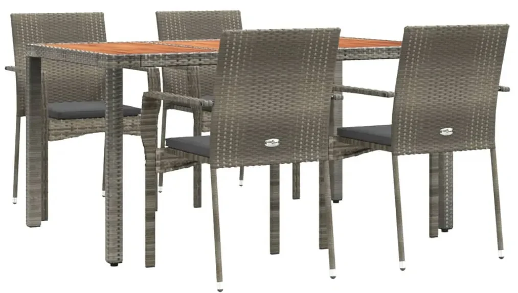 Set da pranzo da giardino 5 pz con cuscini in polyrattan grigio