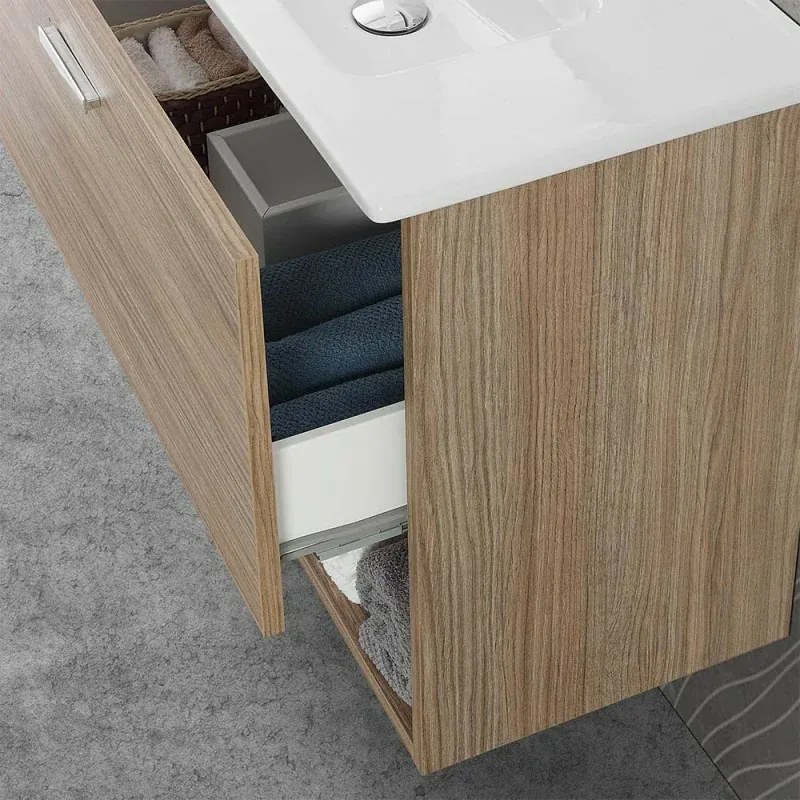 Mobile bagno sospeso 80 rovere tropea con lavabo e specchio LED Martha