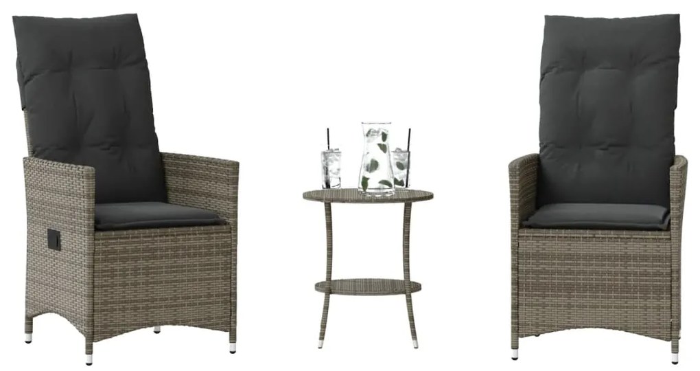 Set Da Bistrò 3 Pz Con Cuscini Grigio İn Polyrattan /