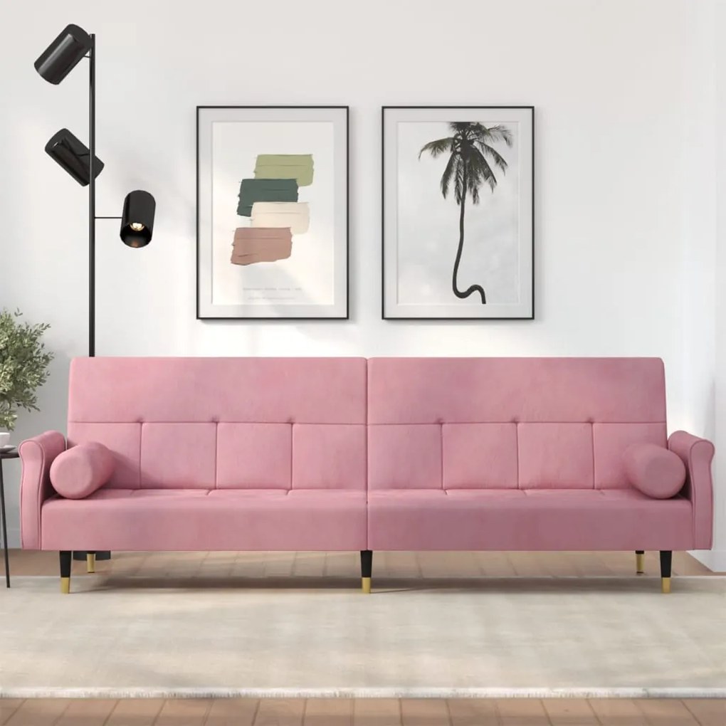 Divano Letto Con Cuscini Rosa İn Velluto /