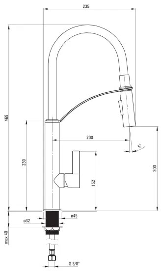 Deante BGB_B720 - Rubinetto per lavello con braccio flessible GERBERA nero/cromo