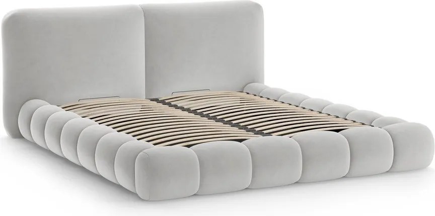 Letto matrimoniale imbottito grigio con contenitore con rete inclusa 180x200 cm Solange – Micadoni