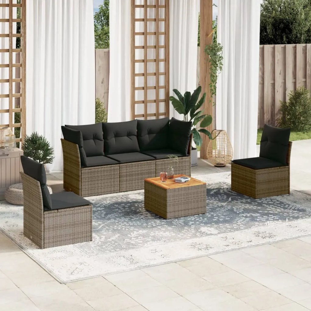 Set divano da giardino 6 pz con cuscini grigio in polyrattan