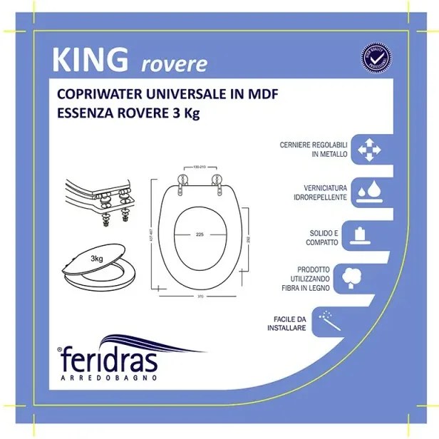 Copriwater universale in legno MDF rovere con cerniere regolabili