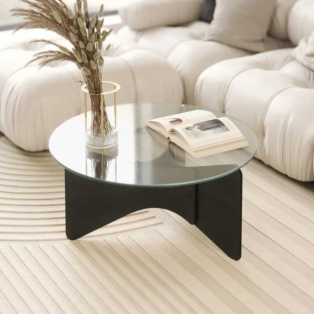 Tavolino rotondo nero con piano in vetro 87x87 cm Madera - Umbra