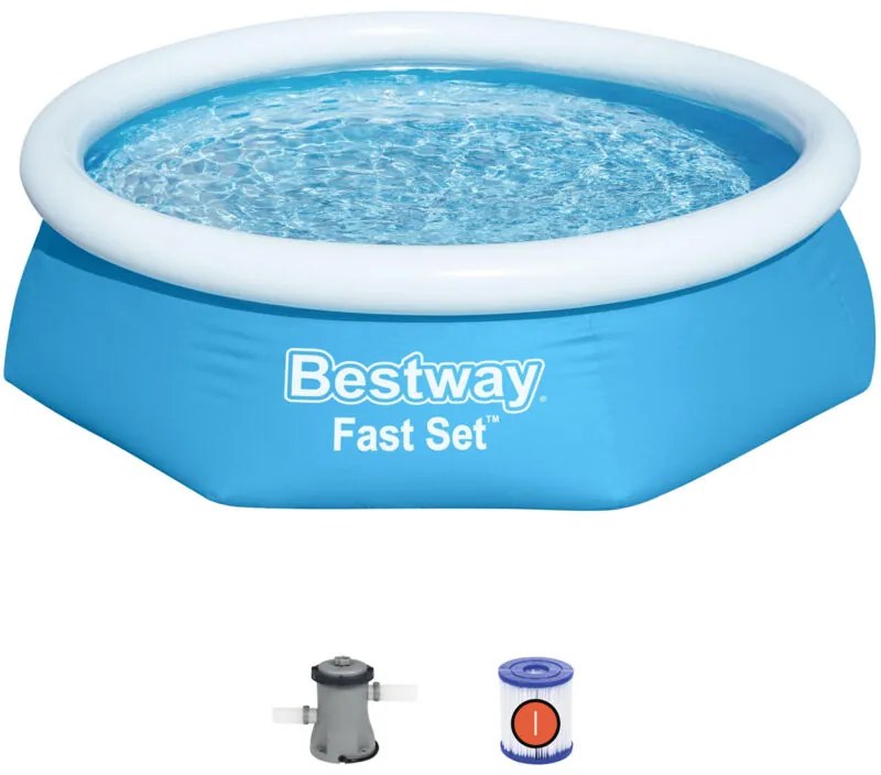 Bestway - Piscina per Bambini Fast Set Ø244x61 cm con Pompa Filtro a Cartuccia 1.249 l/h Blu