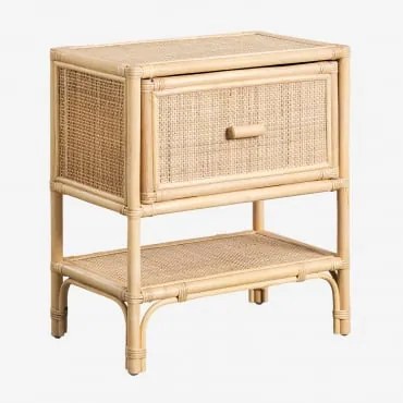 Comodino In Rattan Yivisc Legno Naturale - Sklum
