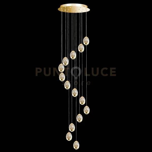 Lampada a sospensione golden egg 14 vetri, oro, led 67,2w, 3900lm 3...