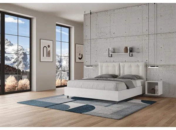 Letto matrimoniale contenitore 160x190 bianco frassino cuscini similpelle bianco Egos Annalisa