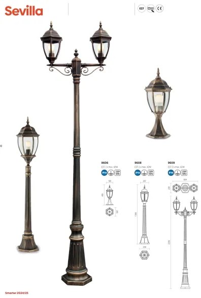 Redo 9607 - Lampadario da esterno a sospensione con catena SEVILLA 1xE27/42W/230V IP44 oro/patina