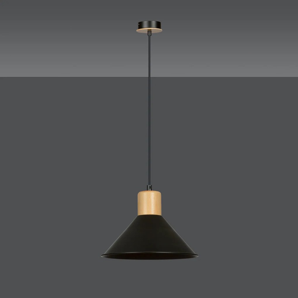 Sospensione Nordica 1 Luce Chandra In Acciaio Nero E Legno