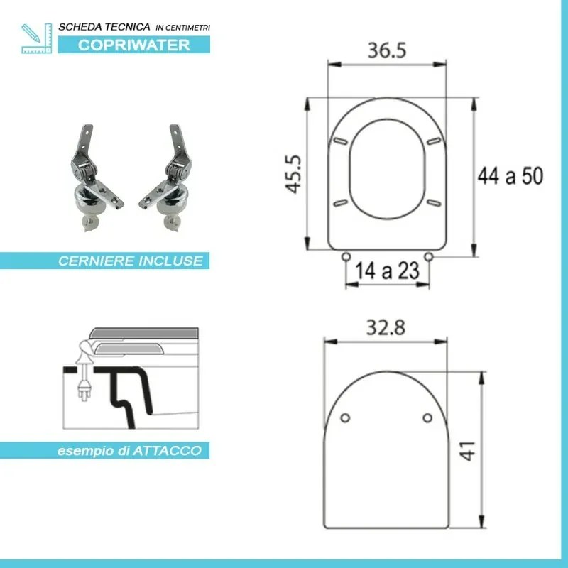 Sedile wc dedicato Cesame Aretusa in legno rivestito bianco con cerniere