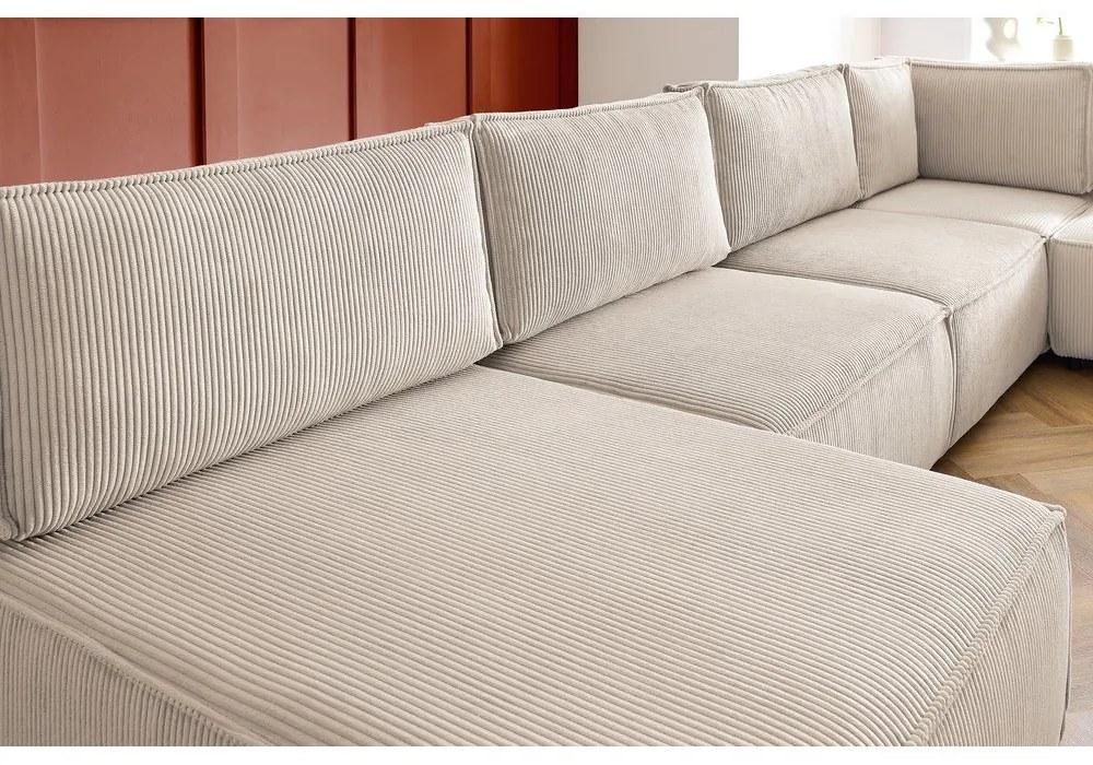 Divano a U angolare in velluto a coste variabile crema Nihad modular - Bobochic Paris