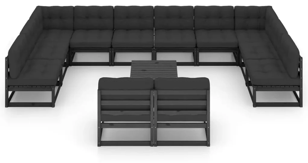 Set divani da giardino 13 pz con cuscini massello di pino nero