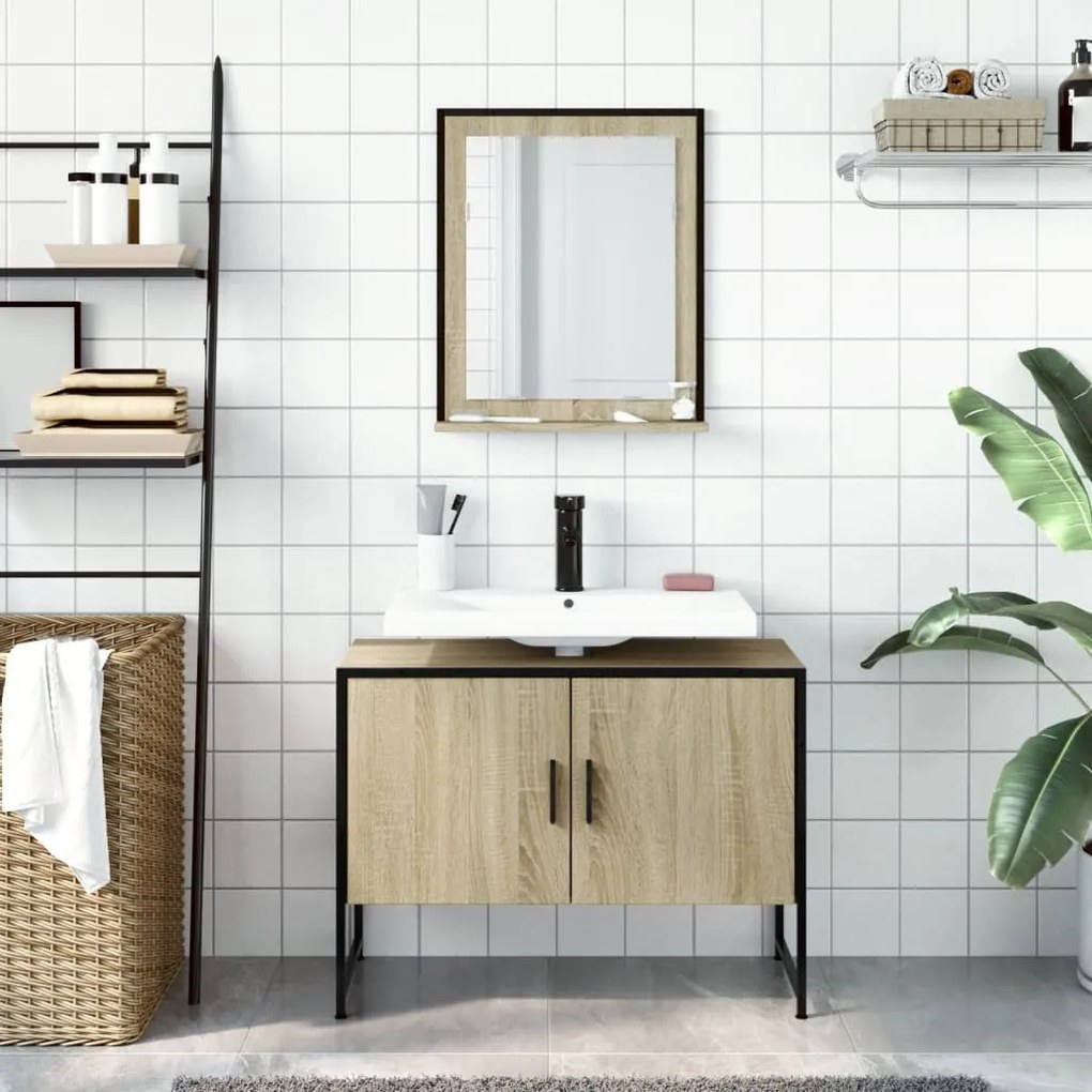 Set mobili da bagno 2 pz rovere sonoma in legno multistrato